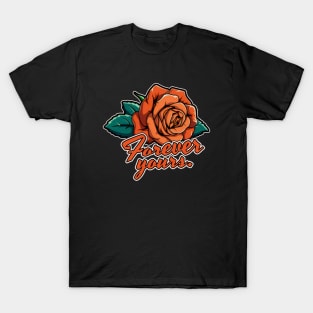 A Crimson Rose Embraced By White With Emerald Leaves A Simple Yet Expressive Token Of Eternal Love. T-Shirt